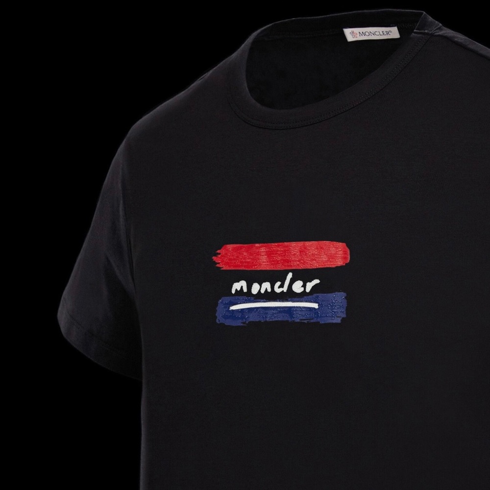 Original Moncler Tee Shirt for Men Logo Embroidered Painterly T-Shirt.